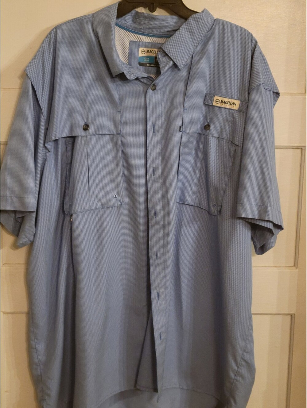 Magellan Outdoor Mens 2XL Fish Gear Shirt Blue Short Sleeve Moisture Wicking